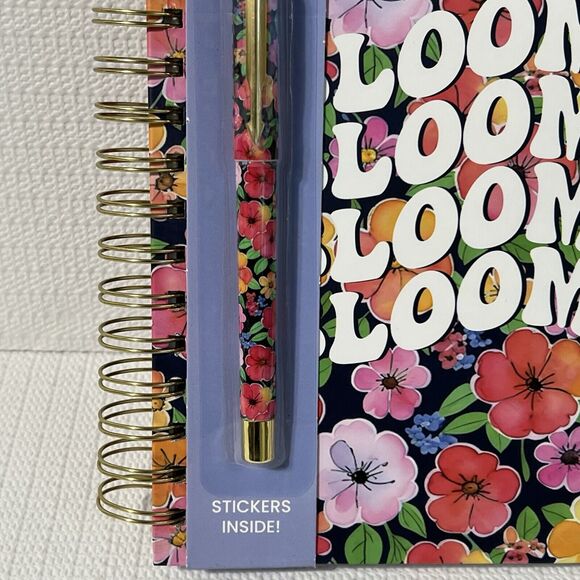 BLOOM Hardcover Spiral Notebook Journal Pen Sticker Set Colorful Lined Flowers - Picture 16 of 17